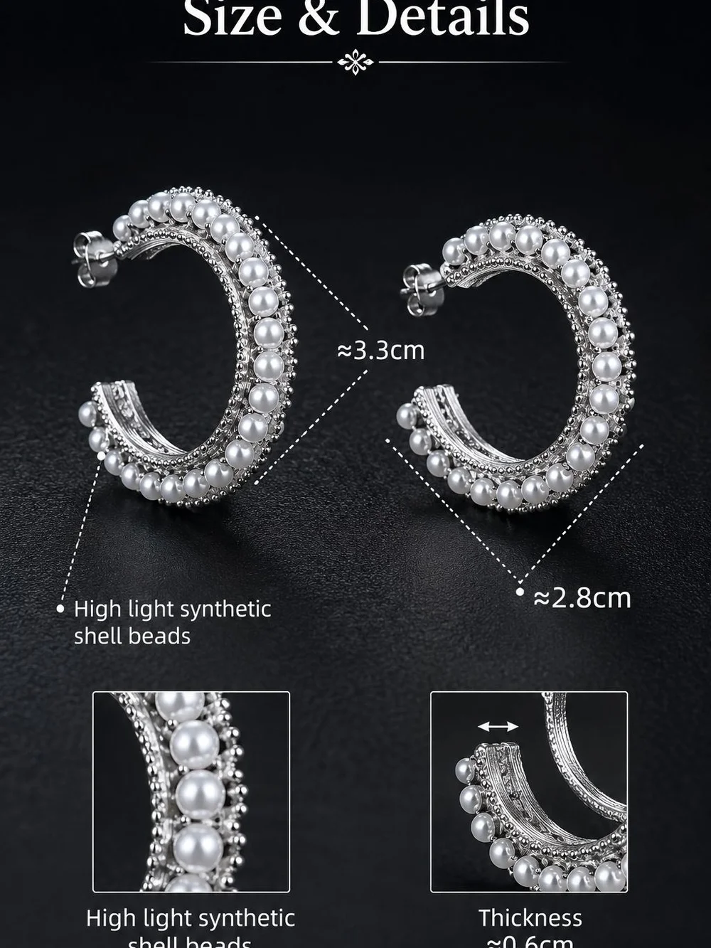 Silver Hoop Earrings with White Pearls